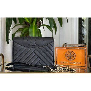 TORY BURCH BLACK LEATHER FLEMING/ALEXA HANDBAG/CROSSBODY
